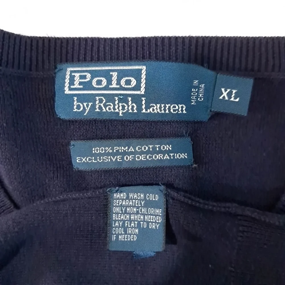 Polo Ralph Lauren Men's Long Sleeve Sweater V-Neck 100% Pima Cotton Navy Blue XL